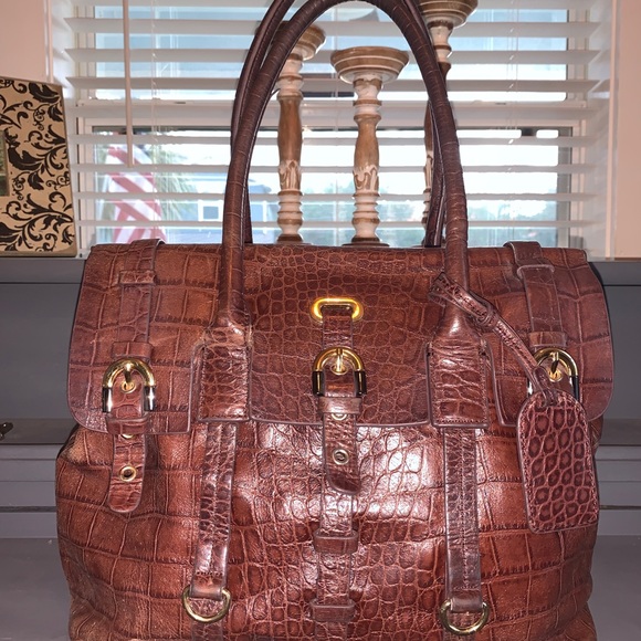 Badgley Mischka Croc Embossed Satchel - Picture 6 of 12
